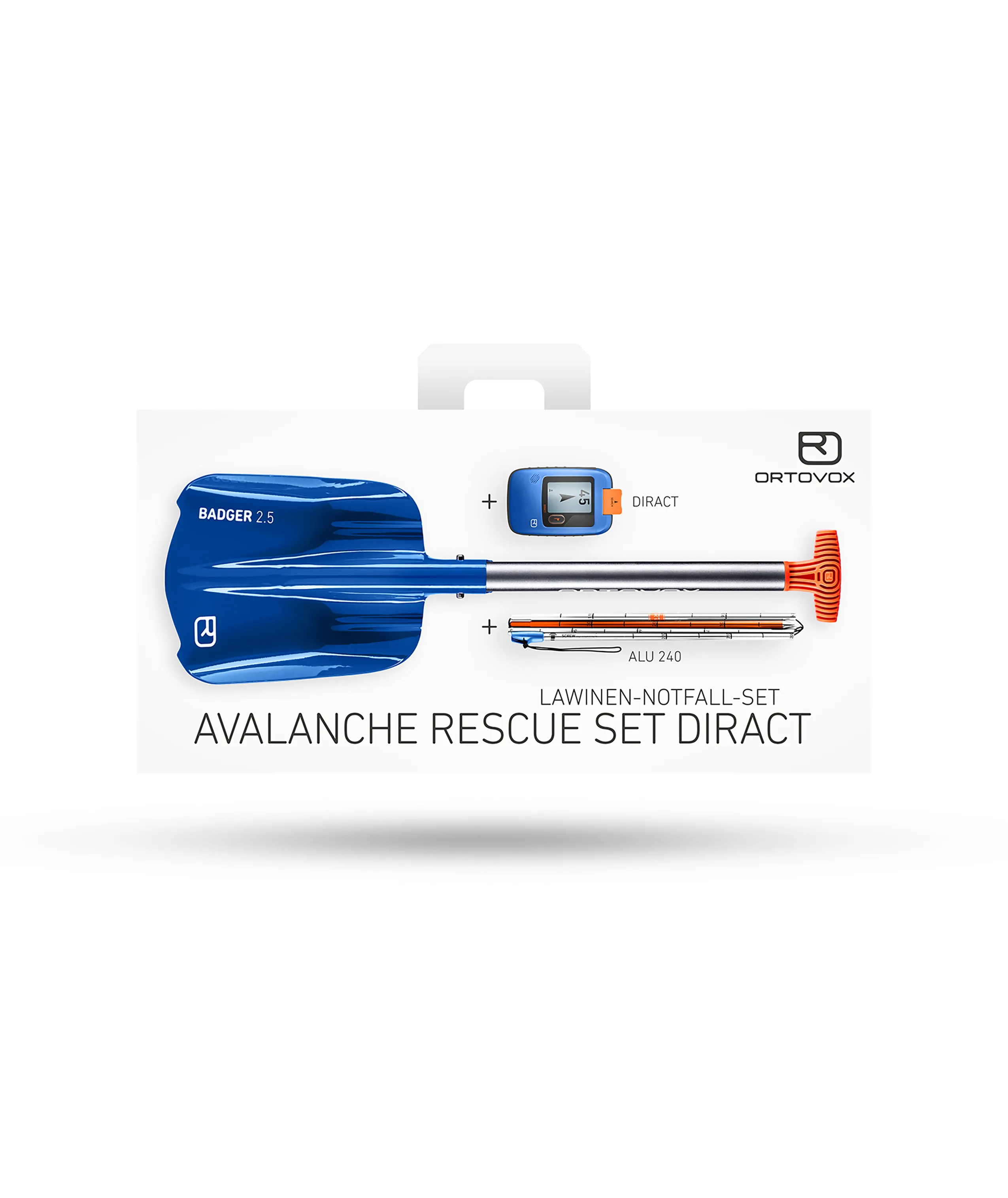 avalanche rescue set, digging spade, blue shovel, probe tool, notfall-set