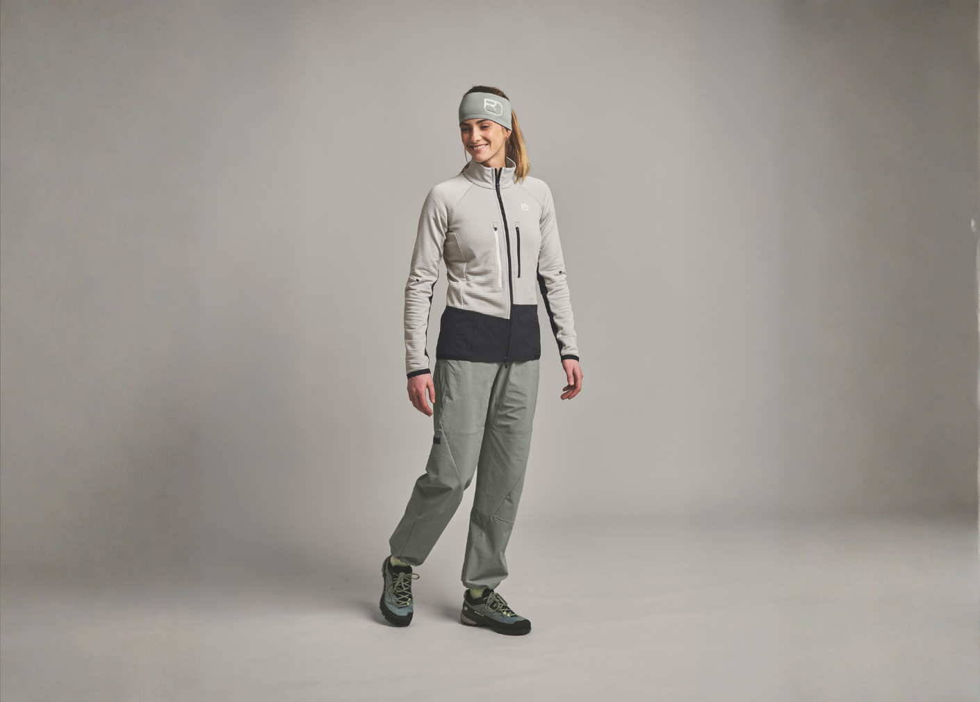 softshell, jacket, pants, headband, athletic