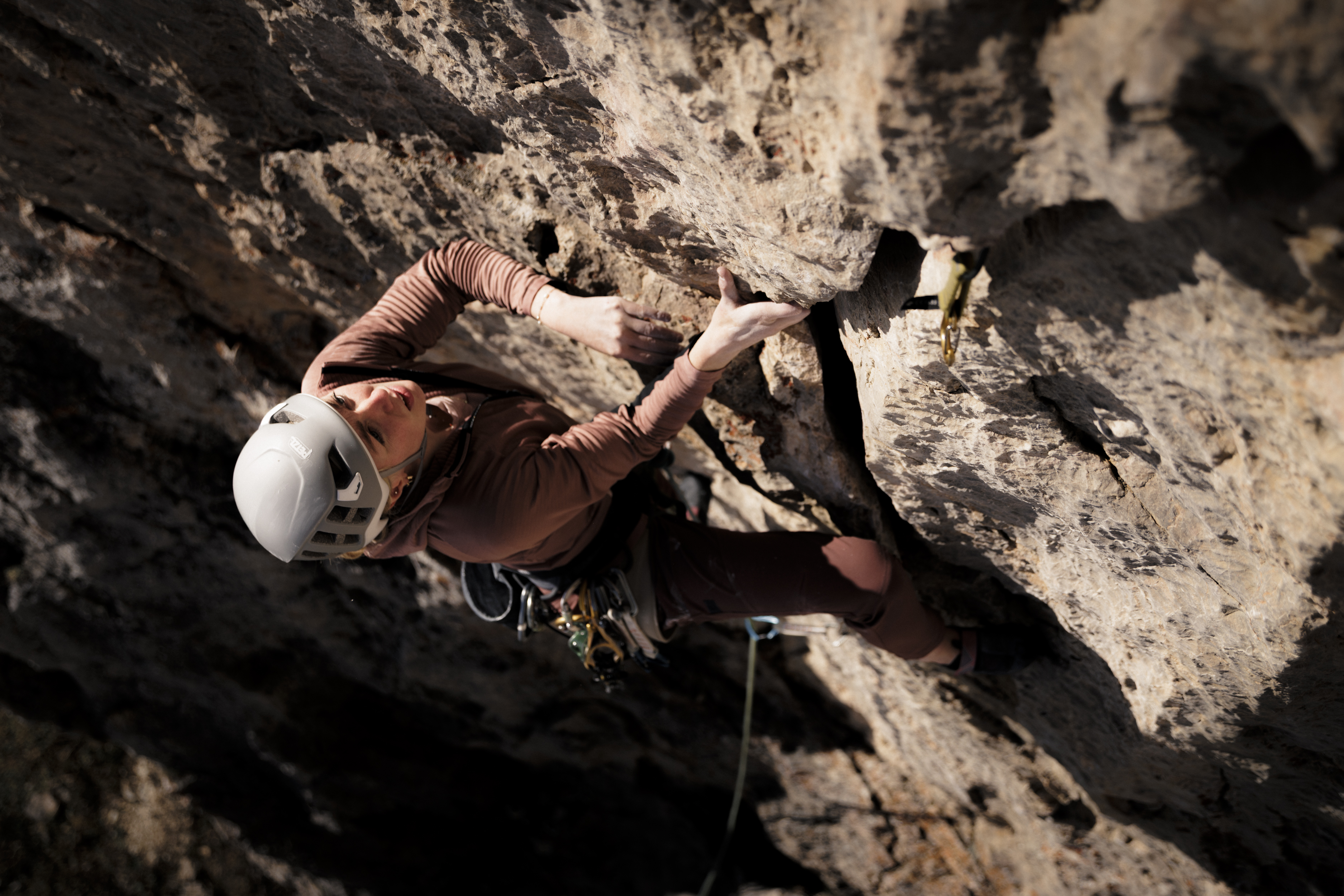 Outdoors, Climbing, Person, Rock Climbing, Helmet