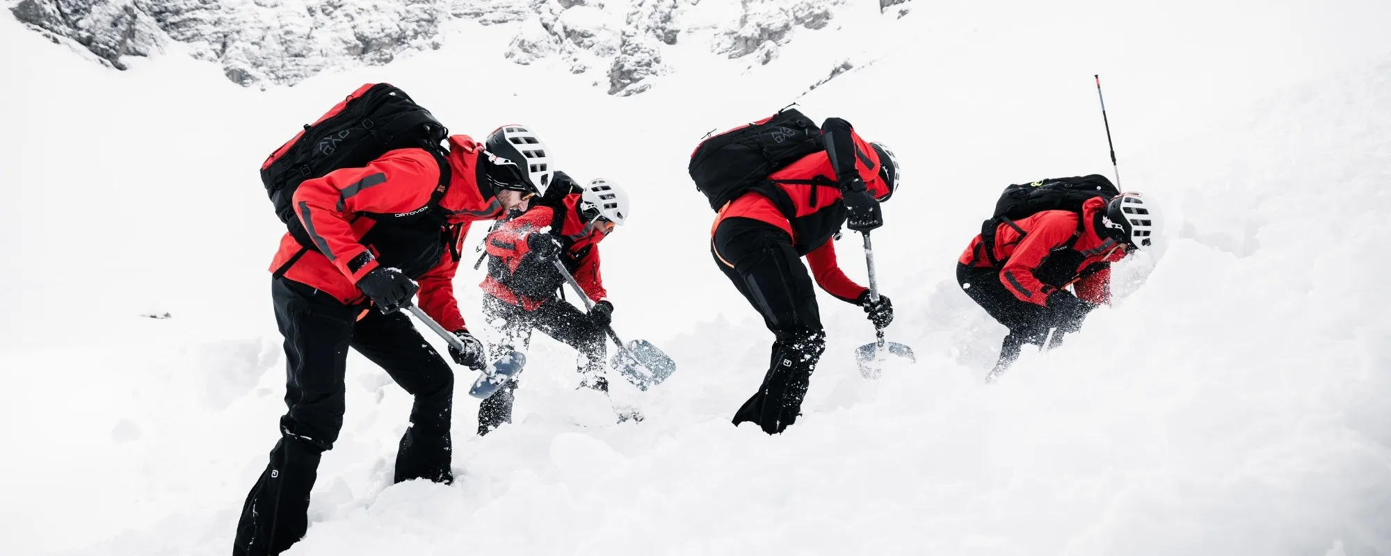 snow, mountaineering, group, skiing, red jacket