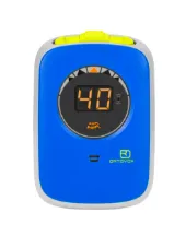 glucose meter, digital display, compact device, blue case, yellow top
