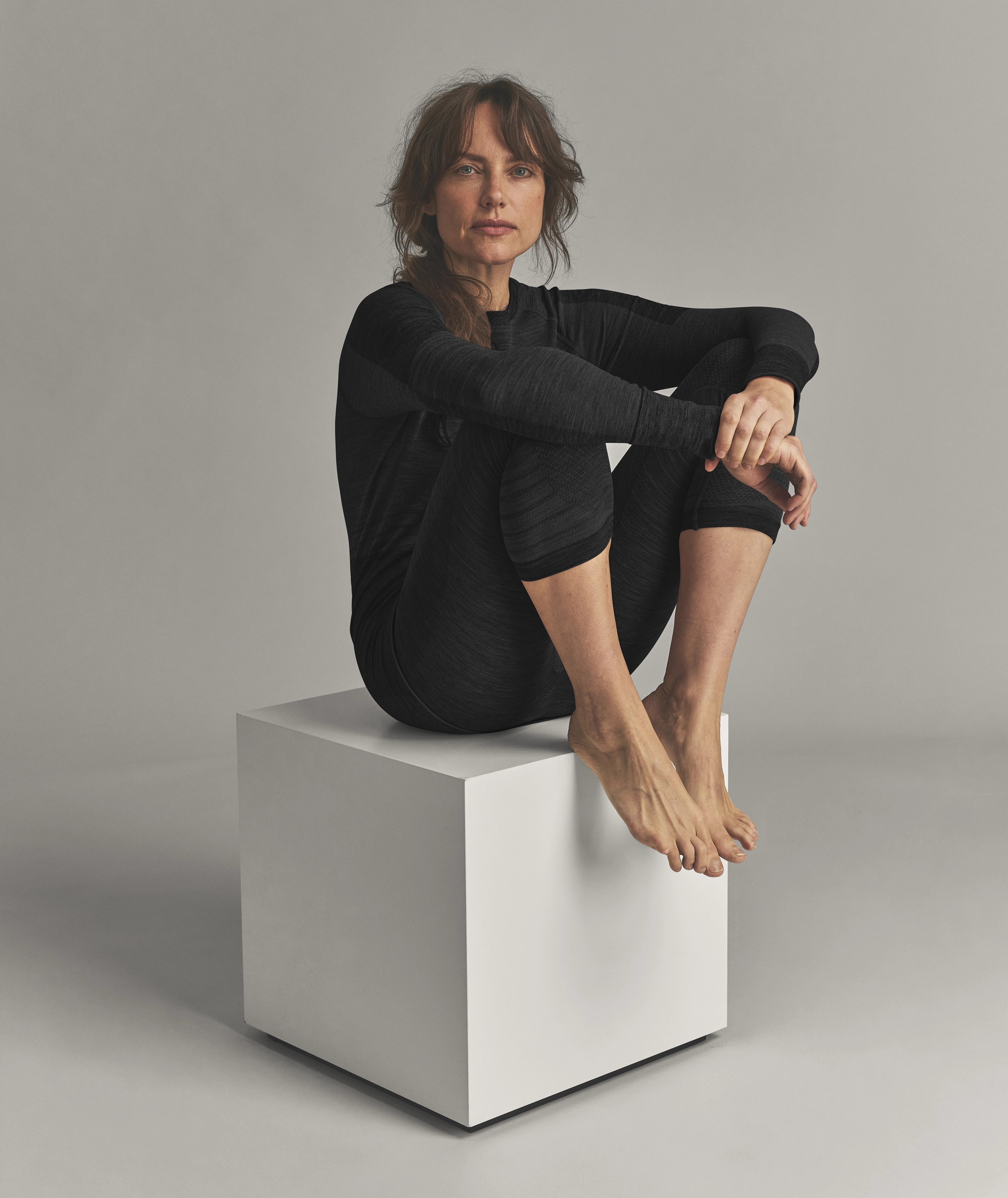 230 COMPETITION SHORT PANTS W slim fit, long sleeve, black, jumpsuit, sitting on cube