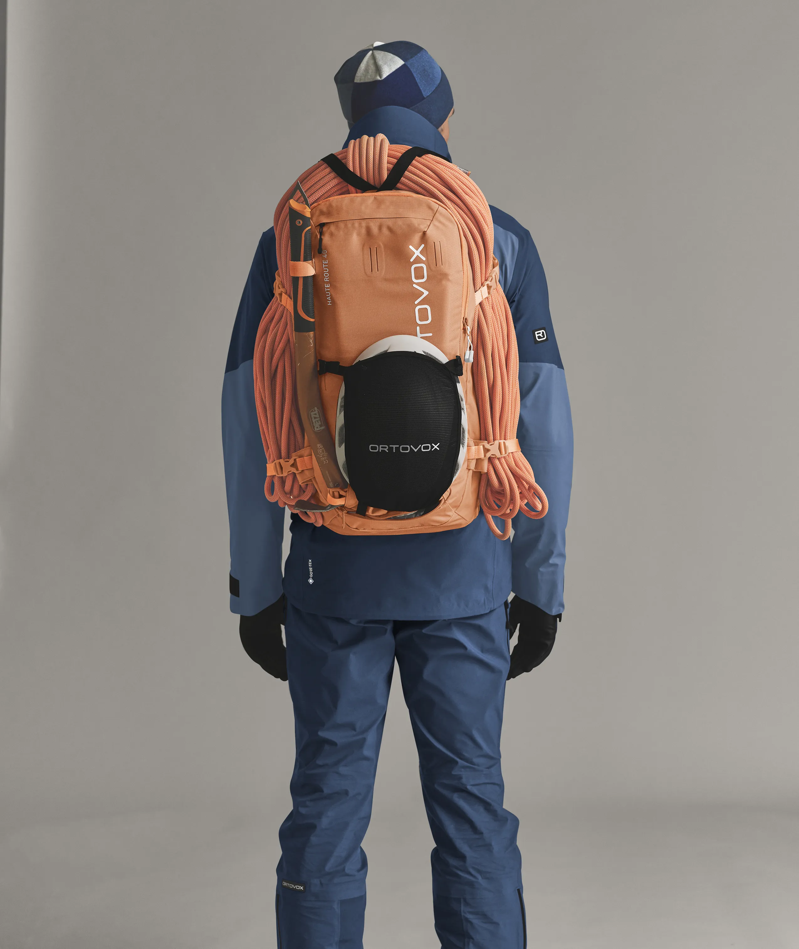 HAUTE ROUTE 40 backpack, orange backpack, climbing gear, rope, outdoor apparel