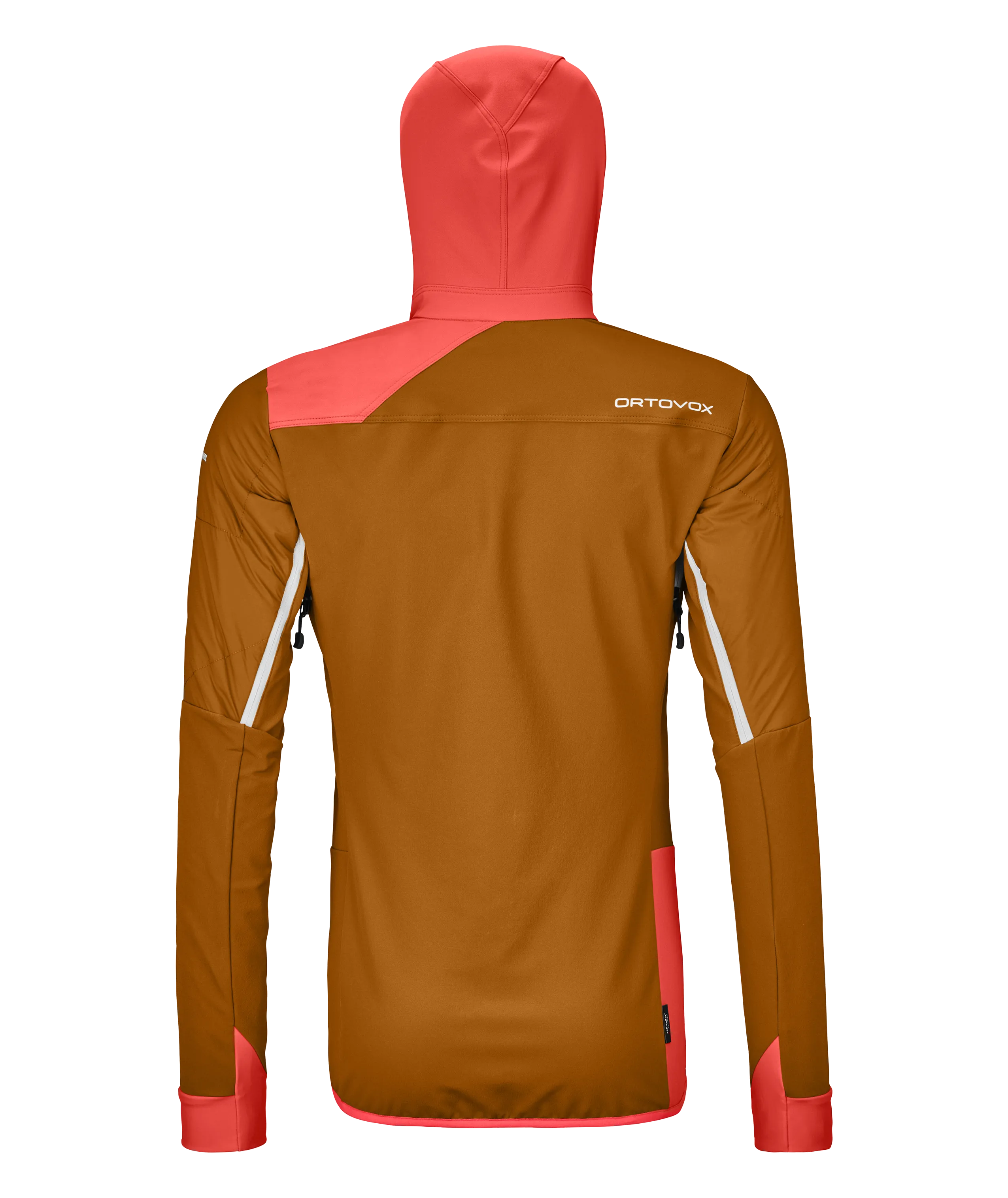 SWISSWOOL COL BECCHEI HYBRID JACKET W Coat, Jacket, Long Sleeve, Hood, Person, Coat, Jacket, Long Sleeve, Hood, Person, hoodie, jacket, brown, pink, panel