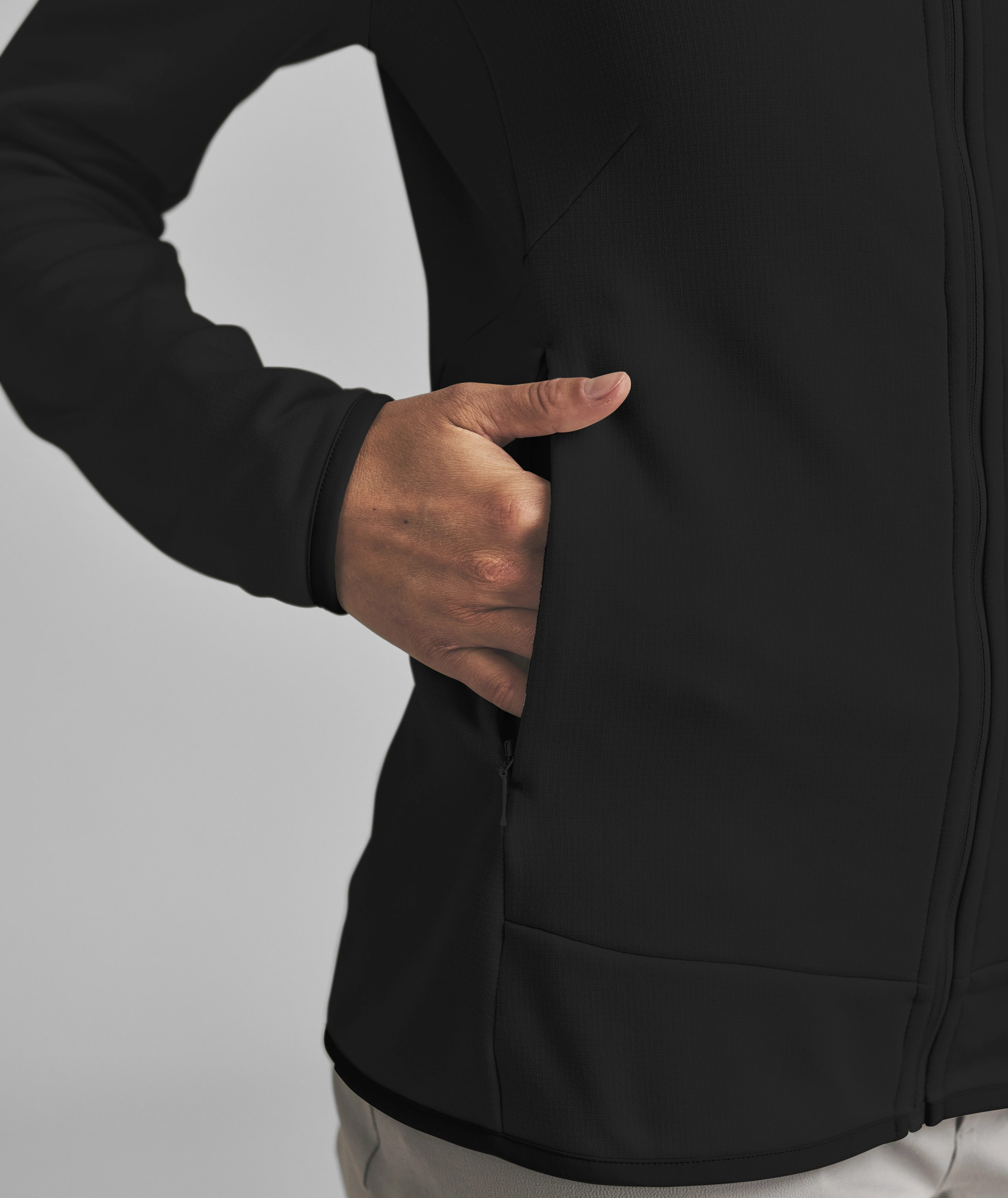 FLEECE LIGHT JACKET W black jacket, zipper, pocket, softshell, sleeve