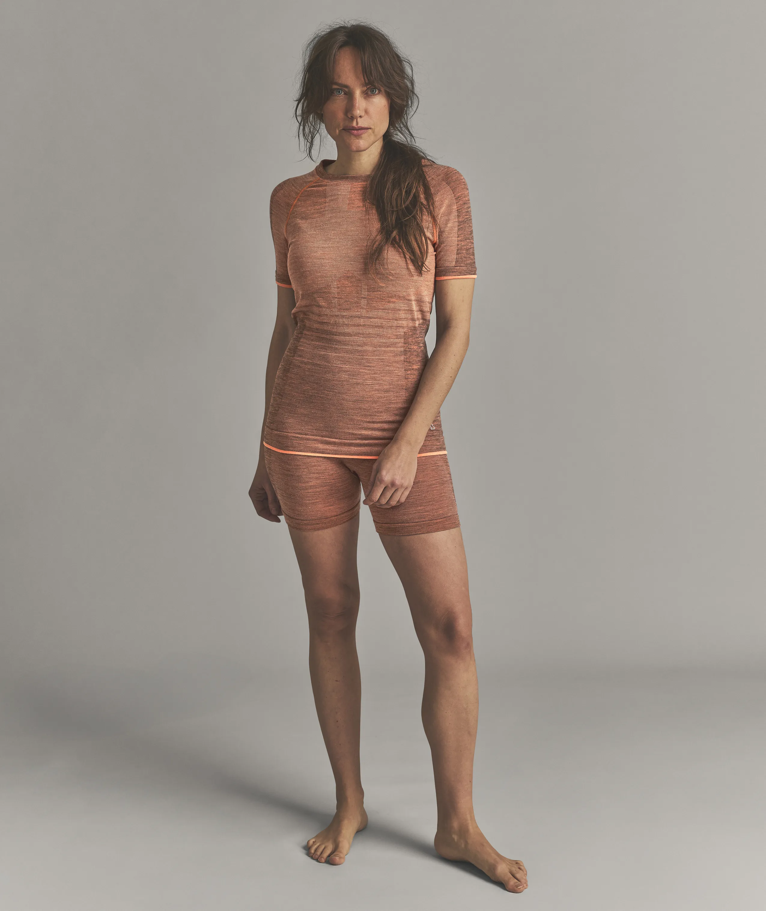 230 COMPETITION SHORT SLEEVE W athletic wear, shorts, t-shirt, rust red, knit fabric