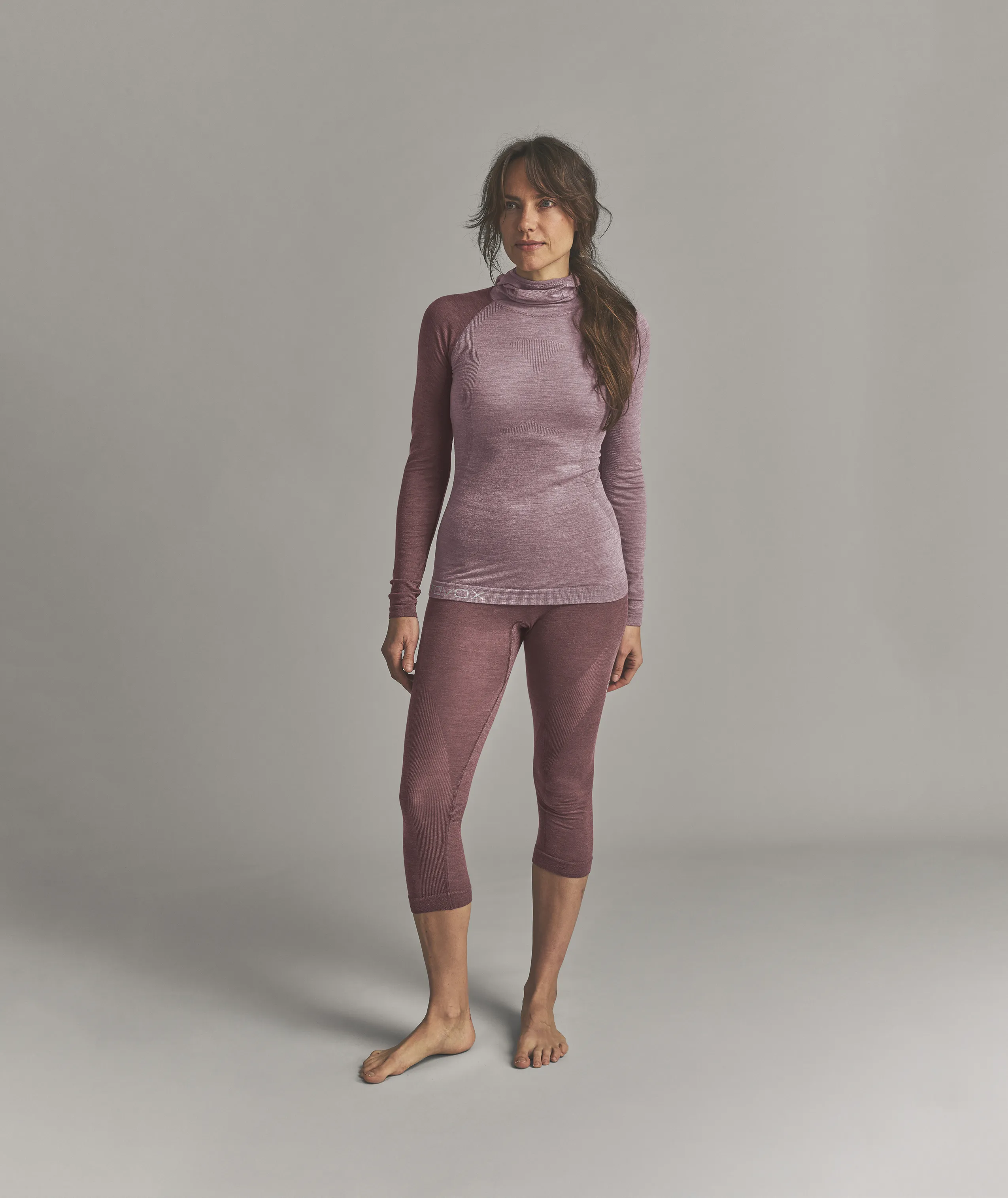 lingerie set, long sleeve top, turtleneck, leggings, mauve