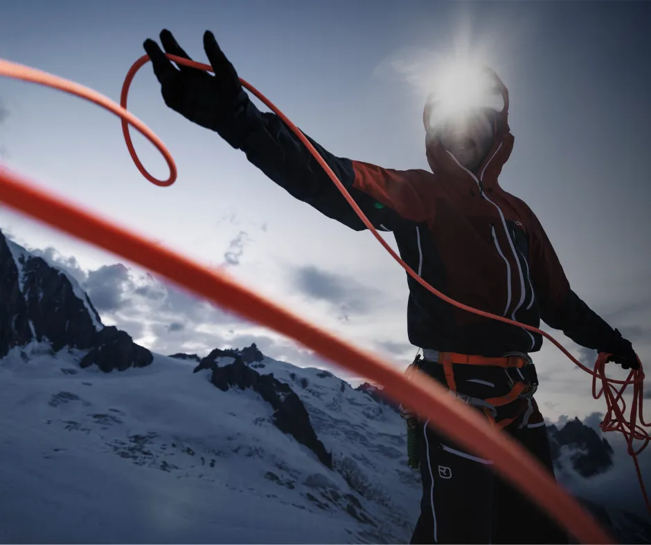 skiing, mountaineering, gloves, helmet, rope