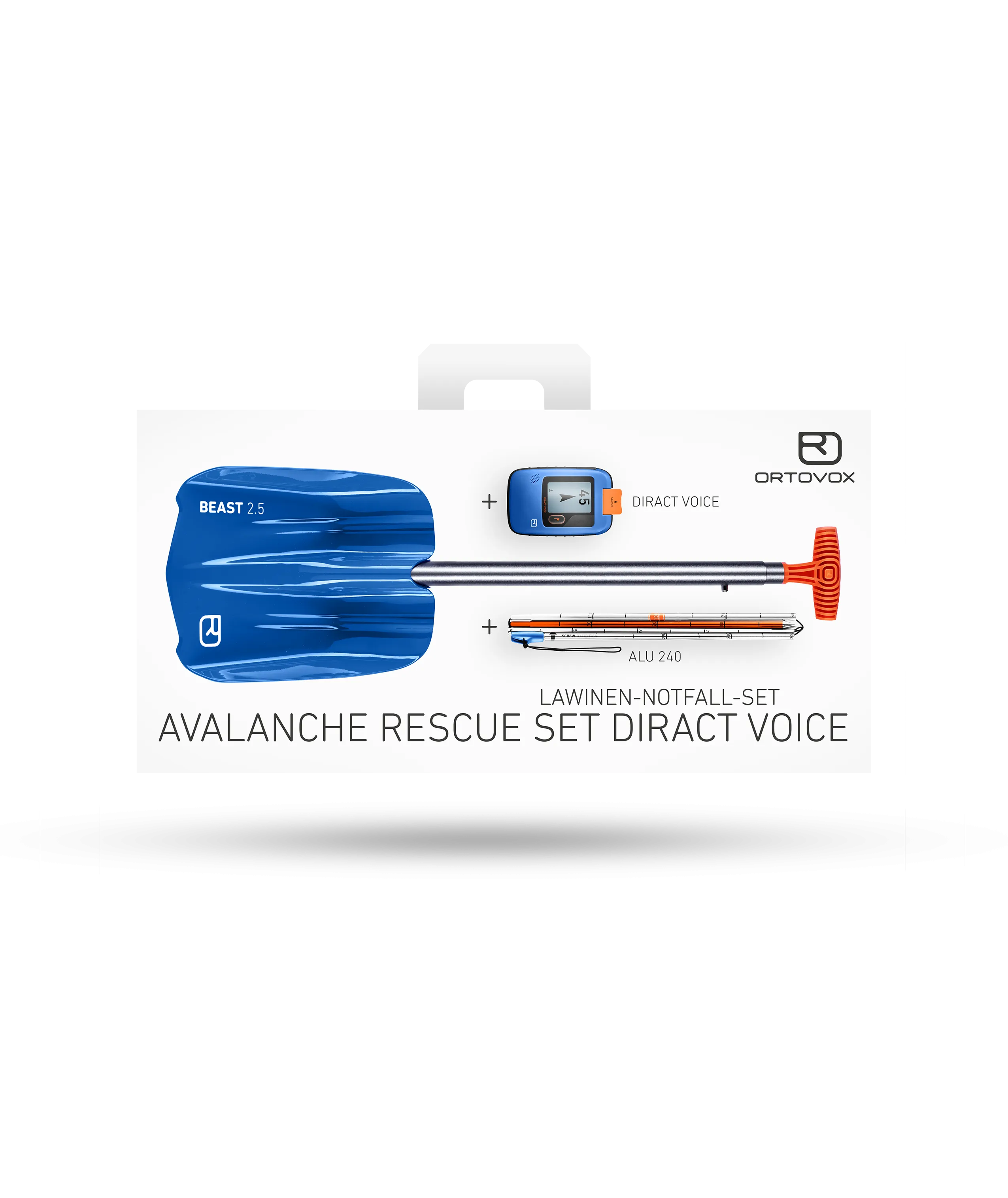 avalanches rescue set, direct voice, snow rescue, ski pole, blue shovel