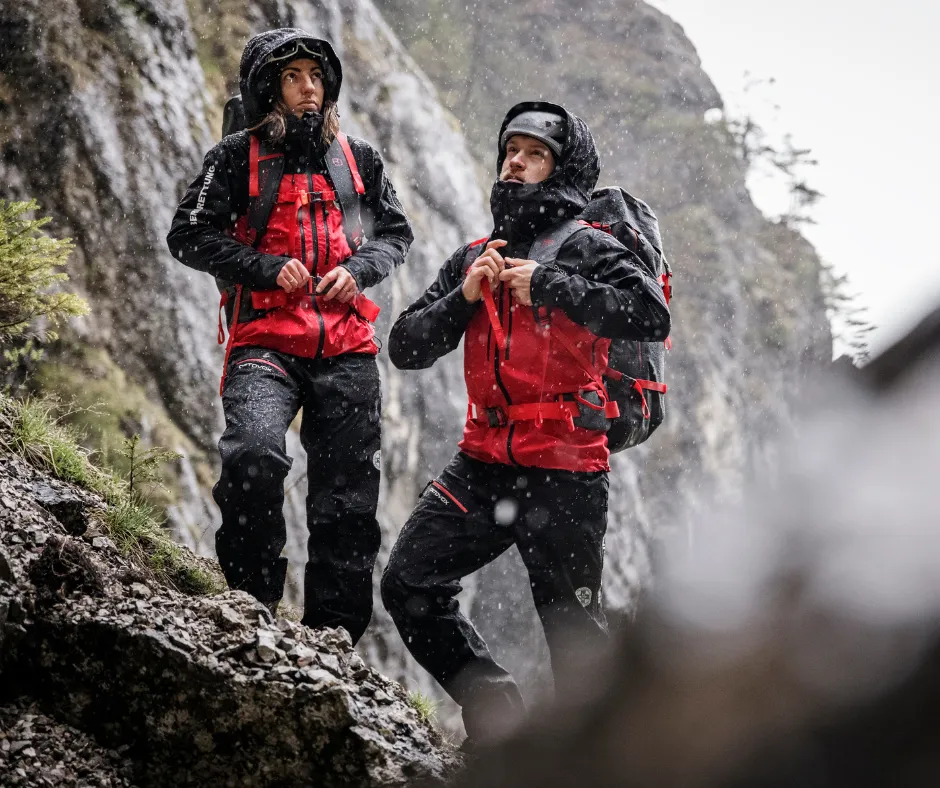 hikers, outdoor, red jacket, mountaineering, backpack