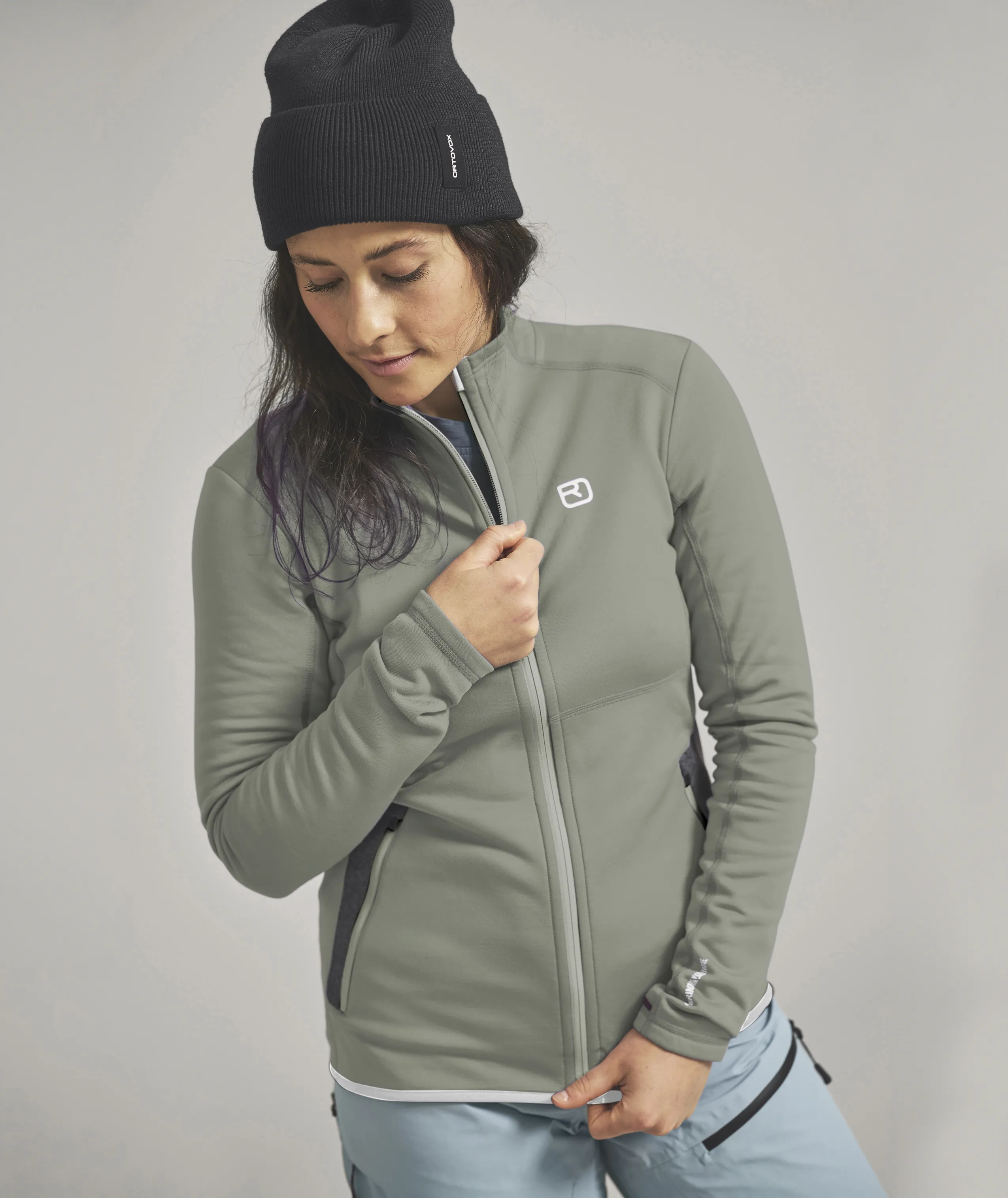 FLEECE JACKET W jacket, softshell, zipped, gray, hoodless
