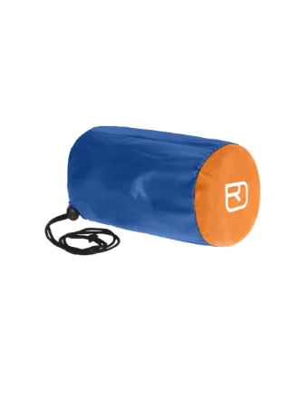 sleeping bag, roll-up, blue, orange end, drawstring