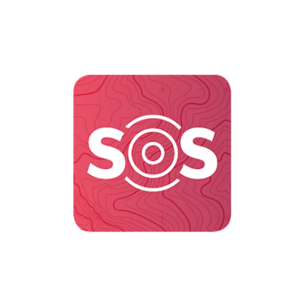 app icon, sos, pink square, rounded corners, patterned background, app icon, SOS, pink square, rounded corners, patterned background, SOS, app icon, pink, rounded square, signal circles, SOS, app icon, pink, rounded-square, contour pattern