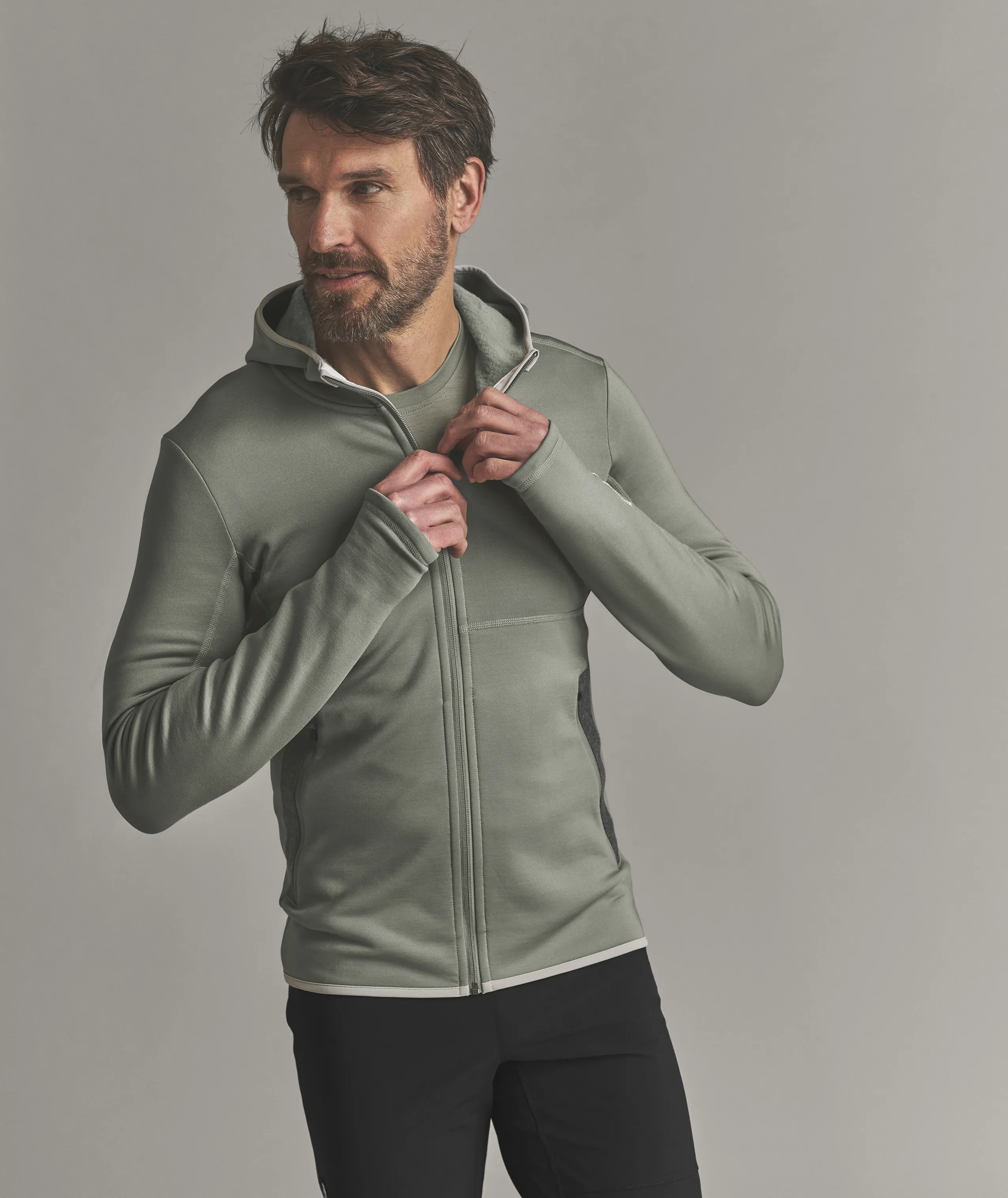 FLEECE HOODY M hoodie, zip-up, long-sleeve, green, men’s
