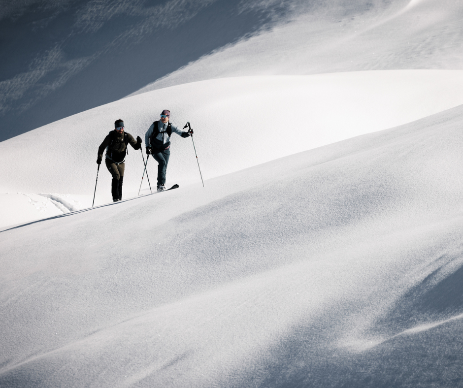 skiing, backcountry, snow, hiking poles, snowfield