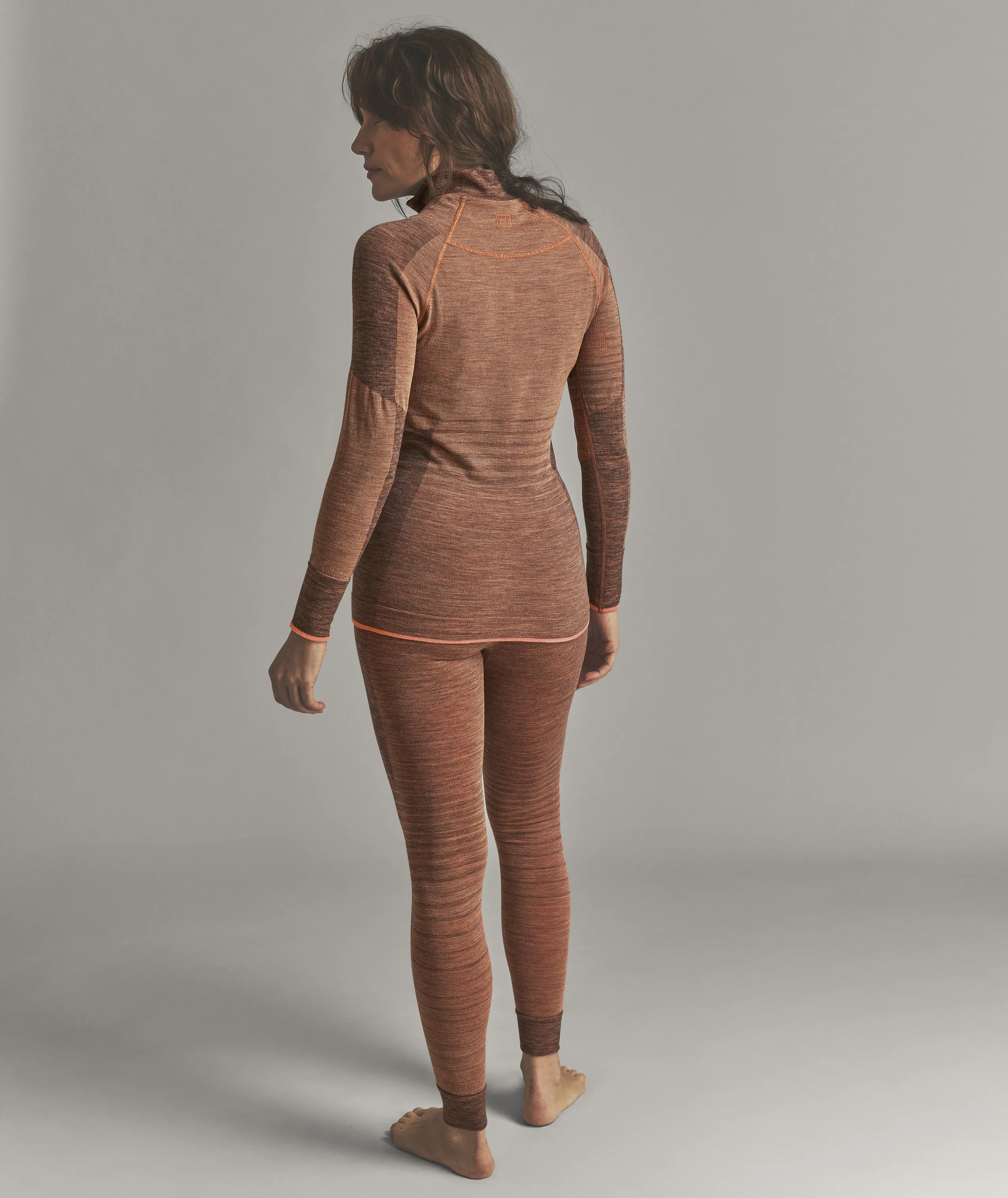 230 COMPETITION ZIP NECK W long-sleeve base layer, athleisure set, thermal knit, orange heather, slim fit leggings